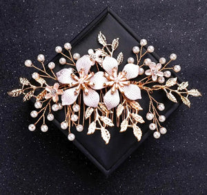 S-Gold Color Crystal Pearl Hair Comb
