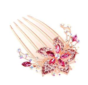 A-Gold Color crystal pinkl Hair Comb