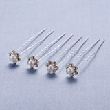 B- Silver - Pearl flower clear crystal Hair Pins clips
